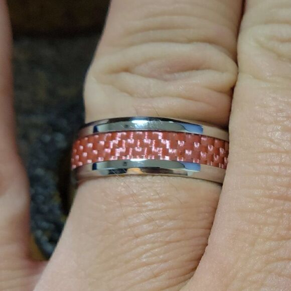 Women's Pink carbon Fiber Ring Band  - Carbon Fiber Ring - Picture 4 of 11